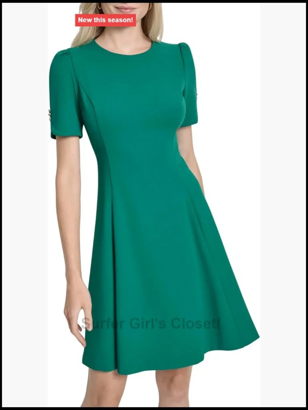 Fit & Flare Mini Dress, Short Sleeve, Jewel Neck, 96% Polyester 4% Spandex,